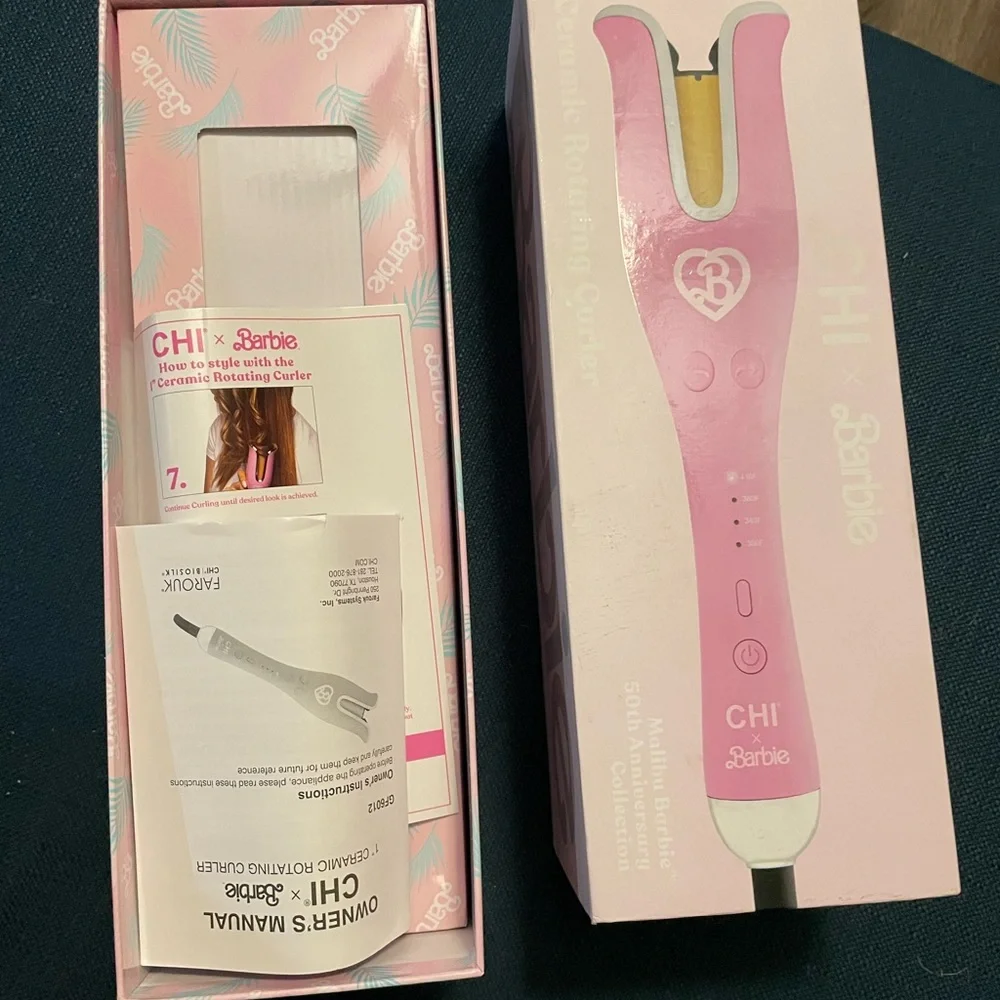 New Chi X Barbie 1” Ceramic Rotating Curler Pink 50th Anniversary Collection